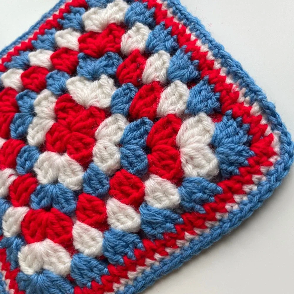 Handmade Crochet Potholder Red White Blue 8